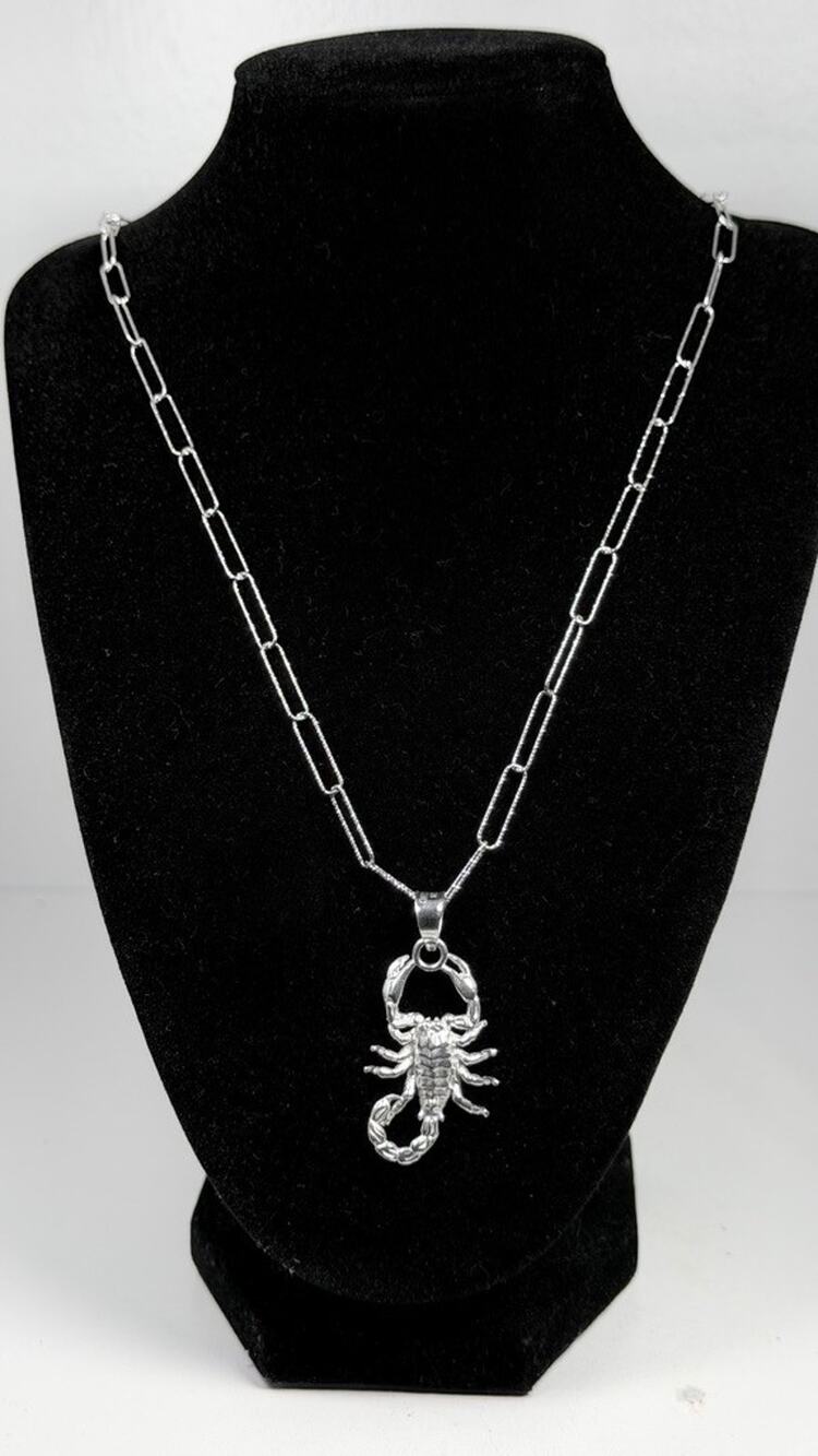 Sterling Silver Scorpion Pendant Necklace 21 Inch Paperclip Chain 925 Italy